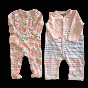 Nicole Miller/7 for all mankind lot of 2 onesies Peach-based colors 3-6 months